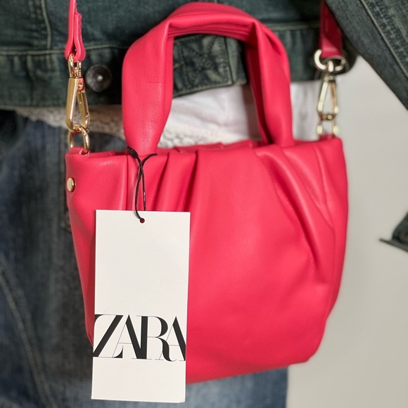 Zara Crossbody Bag handle Pink Fuchsia Mini Rose Gold Bag Soft Mini Purse New - Picture 1 of 16